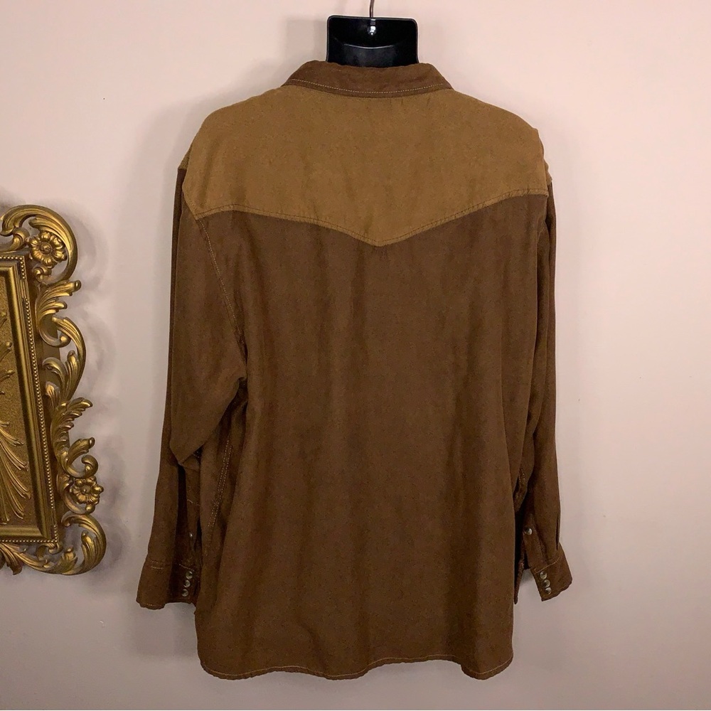 XXL Bit And Bridle Mens Western Shirt Brown Tan Faux Suede Snap Buttons Stretch - Picture 7 of 13
